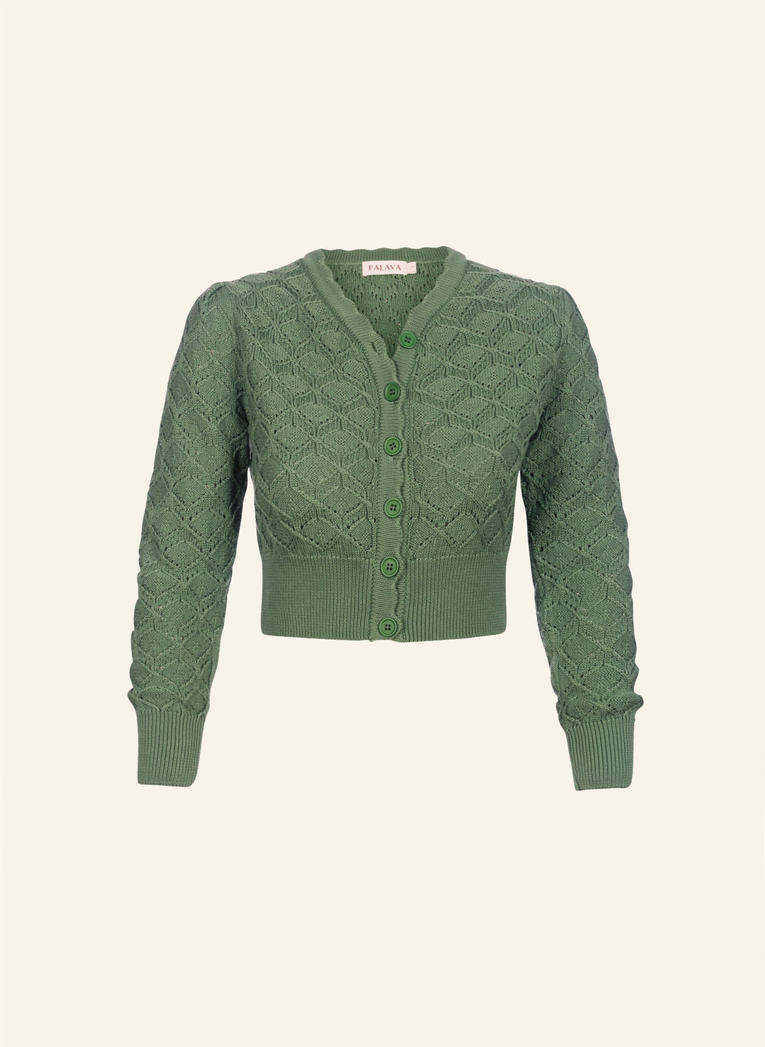 Leah - Green Basket Knitted Cardigan -