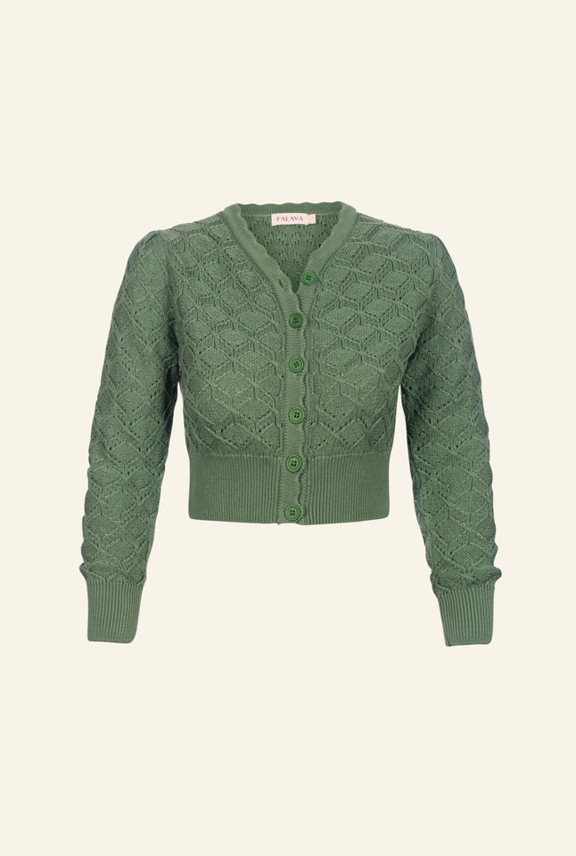Leah - Green Basket Knitted Cardigan -