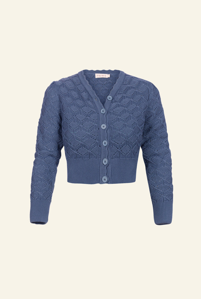 Leah - Storm Blue Basket Knitted Cardigan