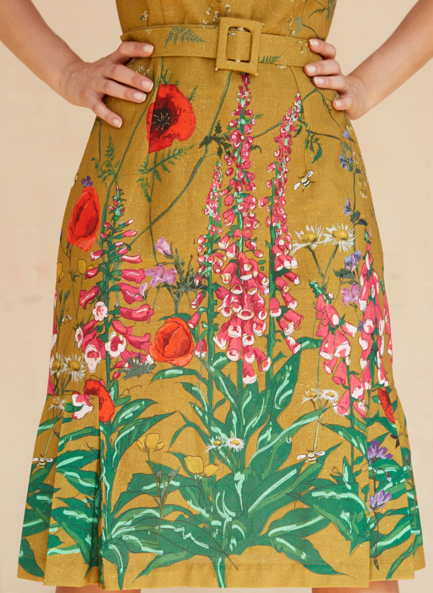 Margo - Mustard Wildflowers Dress | Cotton - Linen Blend