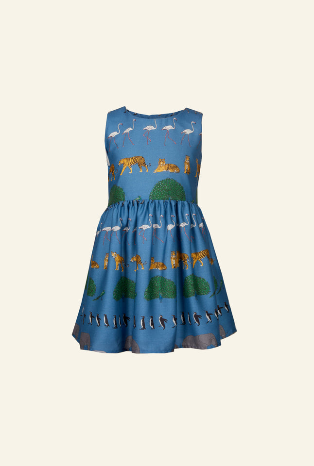 Martha - Blue Walking Zoo Dress | Tencel