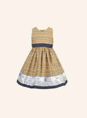 Gold & Navy Delicatessen Children's Dress | 100% Organic Cotton | Palava