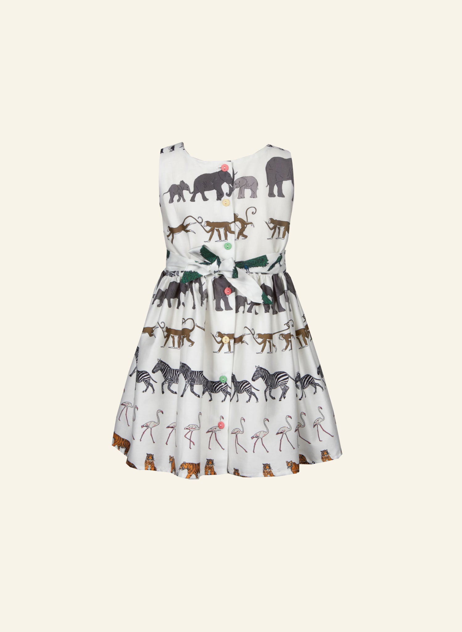 Martha Children's Dress - Ivory Walking Zoo