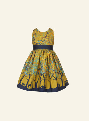 Mustard & Navy Forest Print Children's Dress | 100% Organic Cotton | Palava
