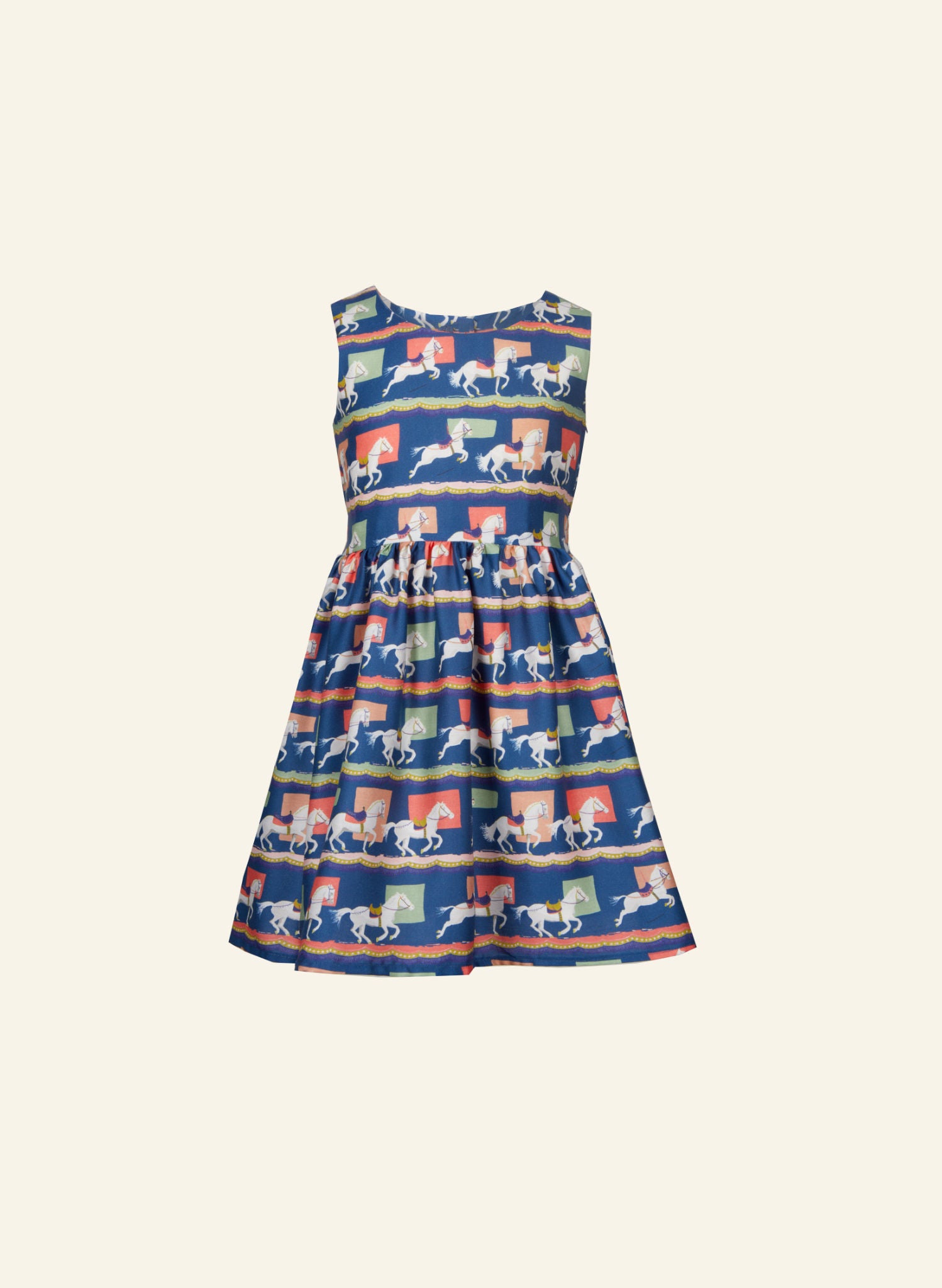 Blue Sleeveless Pony Print Dress for Children | 100% Tencel