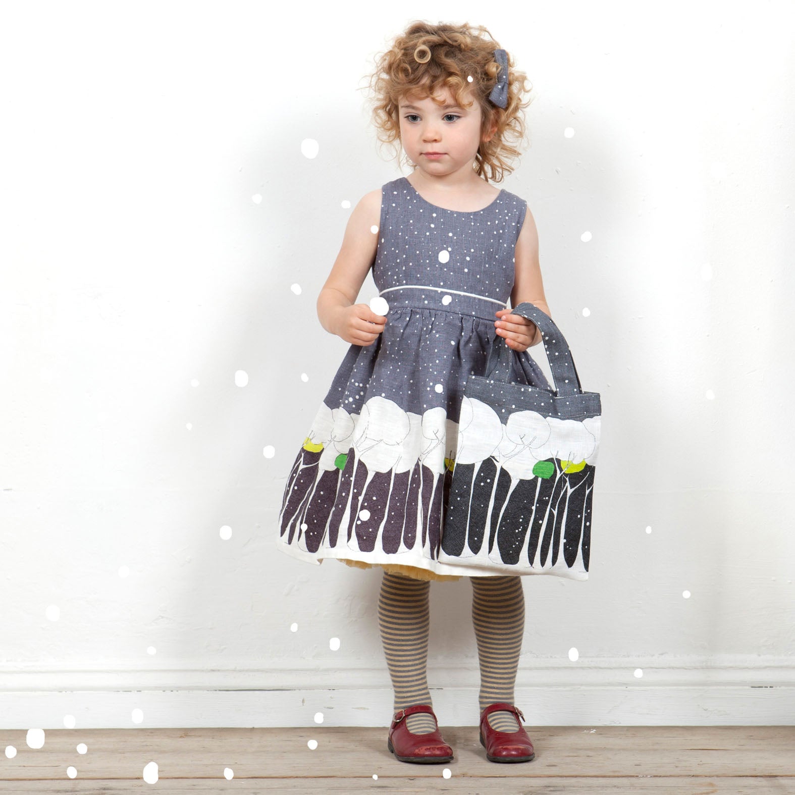 Grey Snowstorm Print Children's Dress | 100% Linen | UK