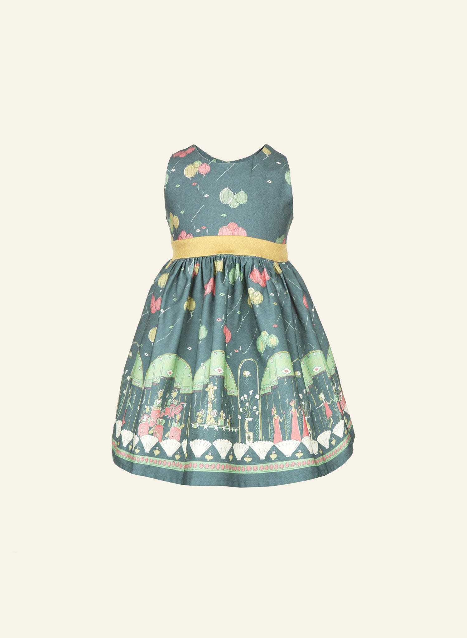 Teal Ballroom Print Children's Dress | 100% Organic Cotton Twill