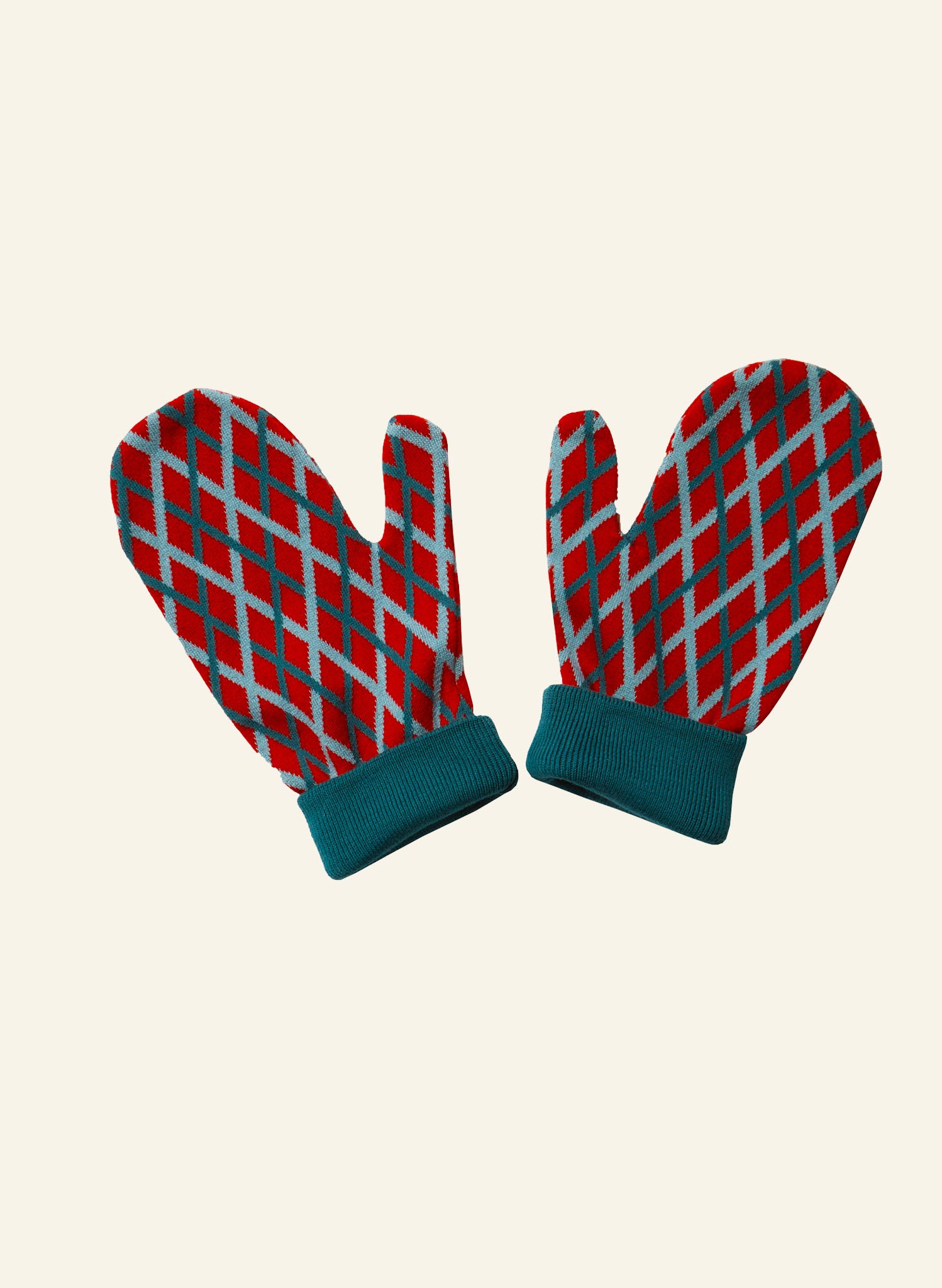 Knitted Mittens - Teal Lattice