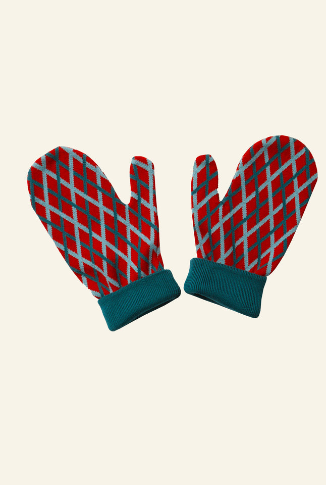Knitted Mittens - Teal Lattice