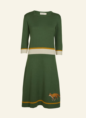 organic cotton green embroidered fox vintage-style autumn fall knitted 2-piece set