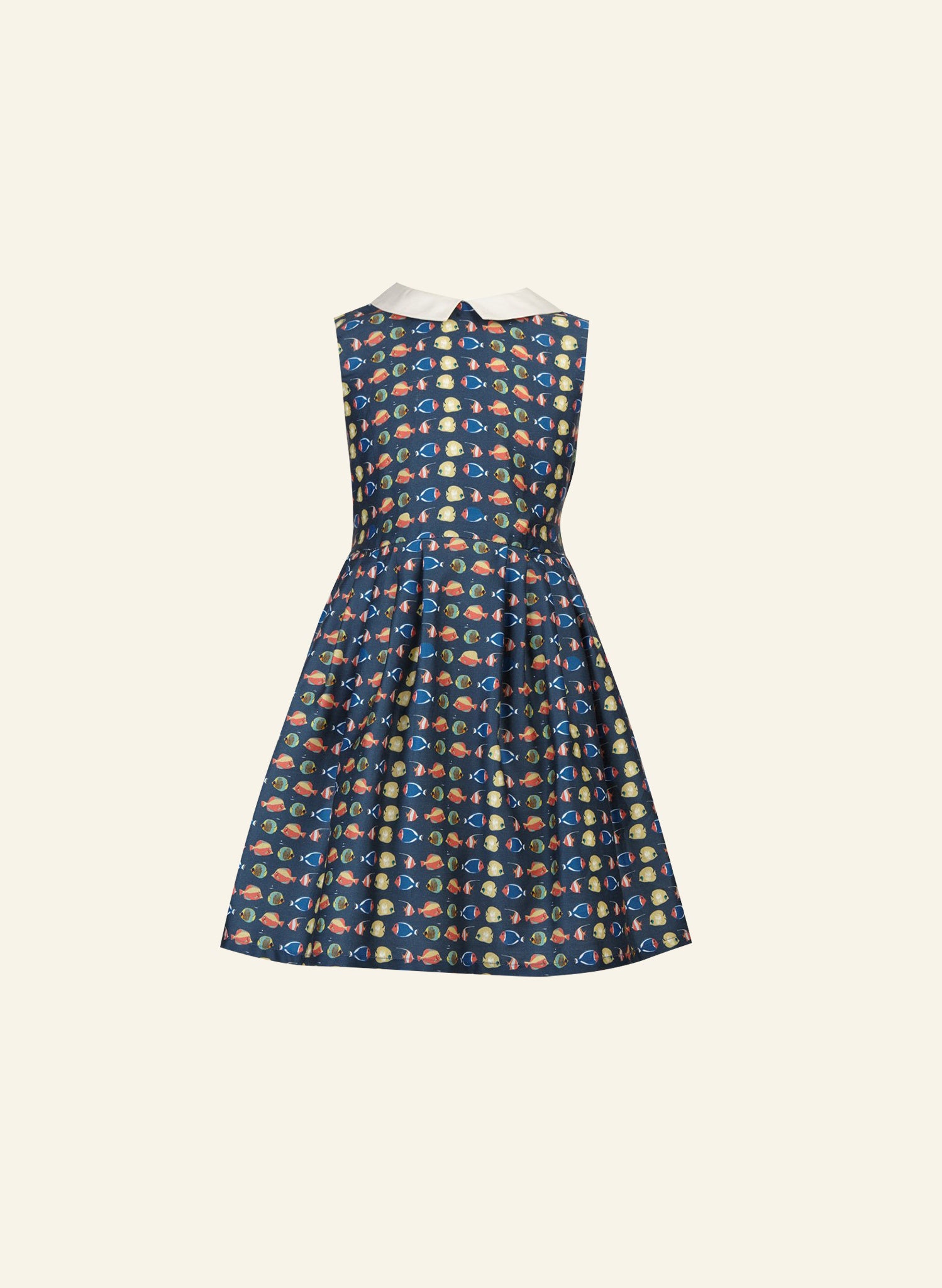 Navy Fish Print Sleeveless Children's Dress | 100% Organic Cotton