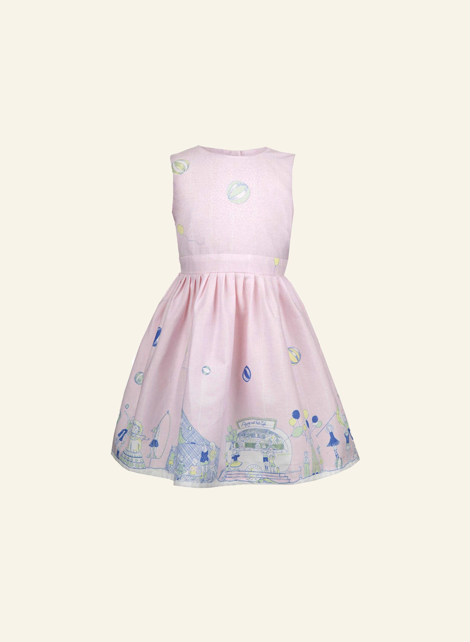 Pink Circus Print Sleeveless Children's Dress | 100% Cotton