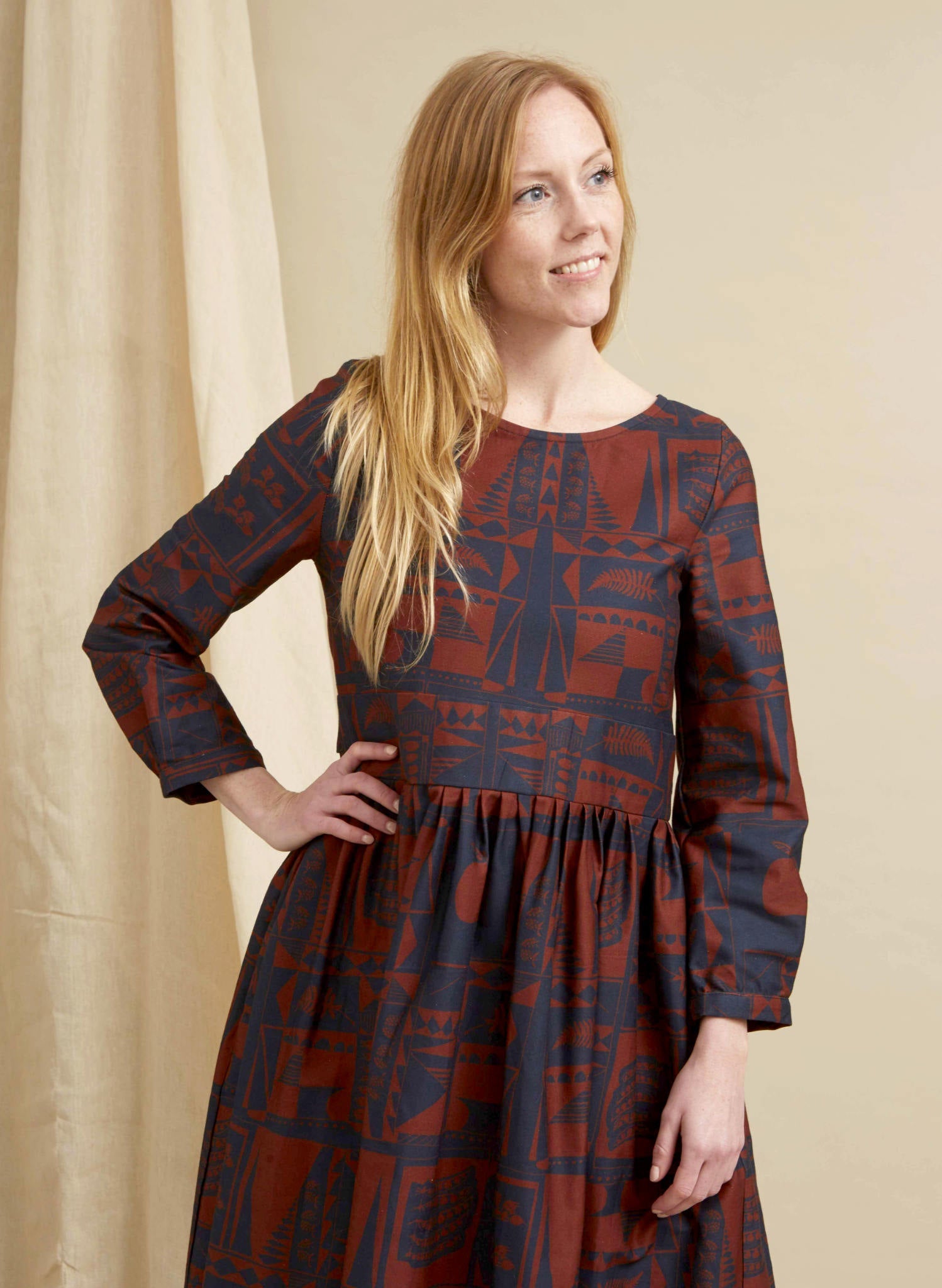 Philippa Dress - Red/Navy Greenhouse Print