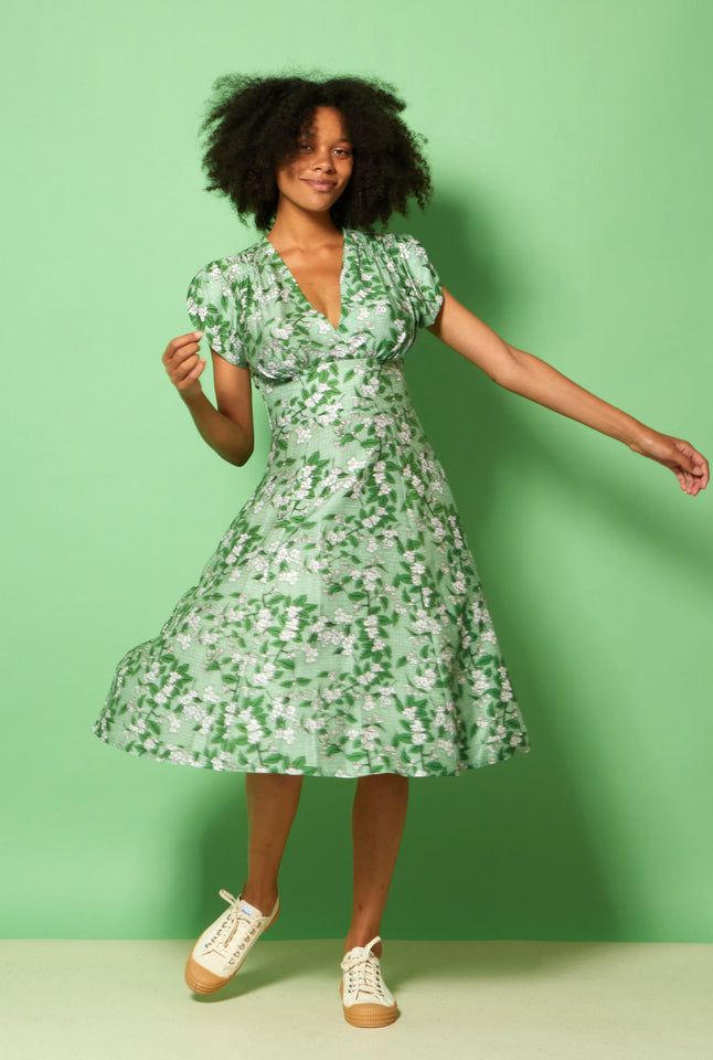 Rita - Green Apple Blossom Dress | Tencel