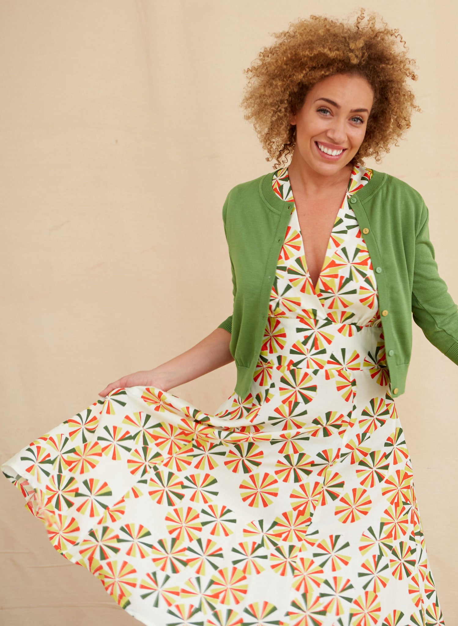 Rita Ivory Spirals Print Vintage Style Party Dress Palava UK