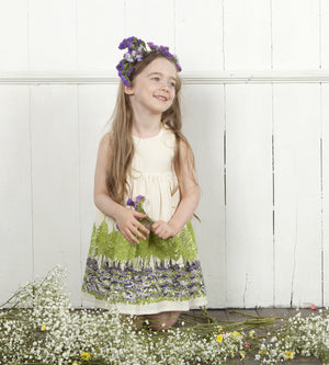 Ivory & Green Forest Print Children's Dress | 100% Linen