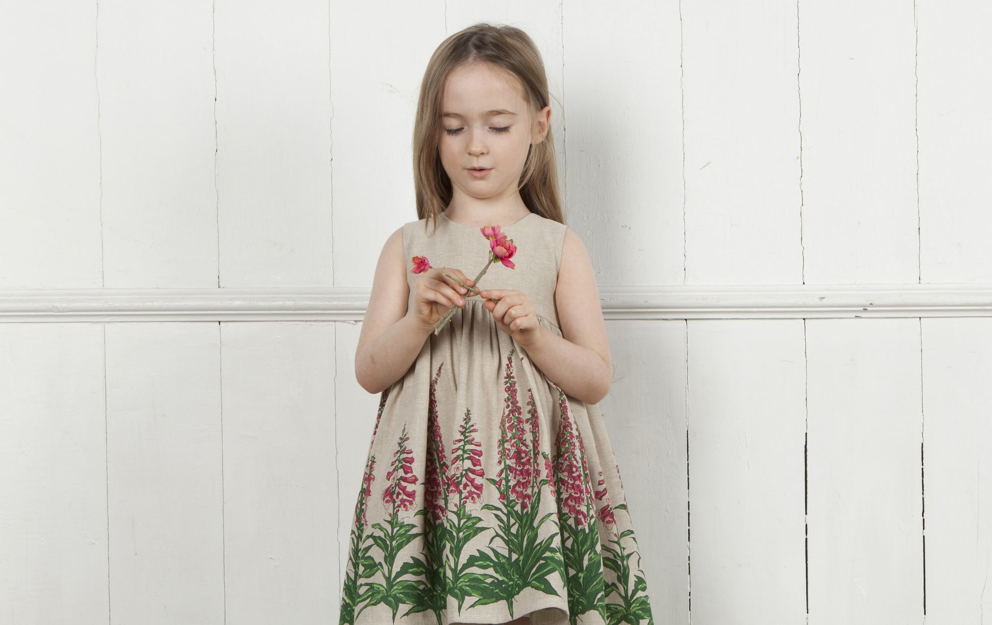 100% Linen Foxgloves Print Children's Dress | Palava UK