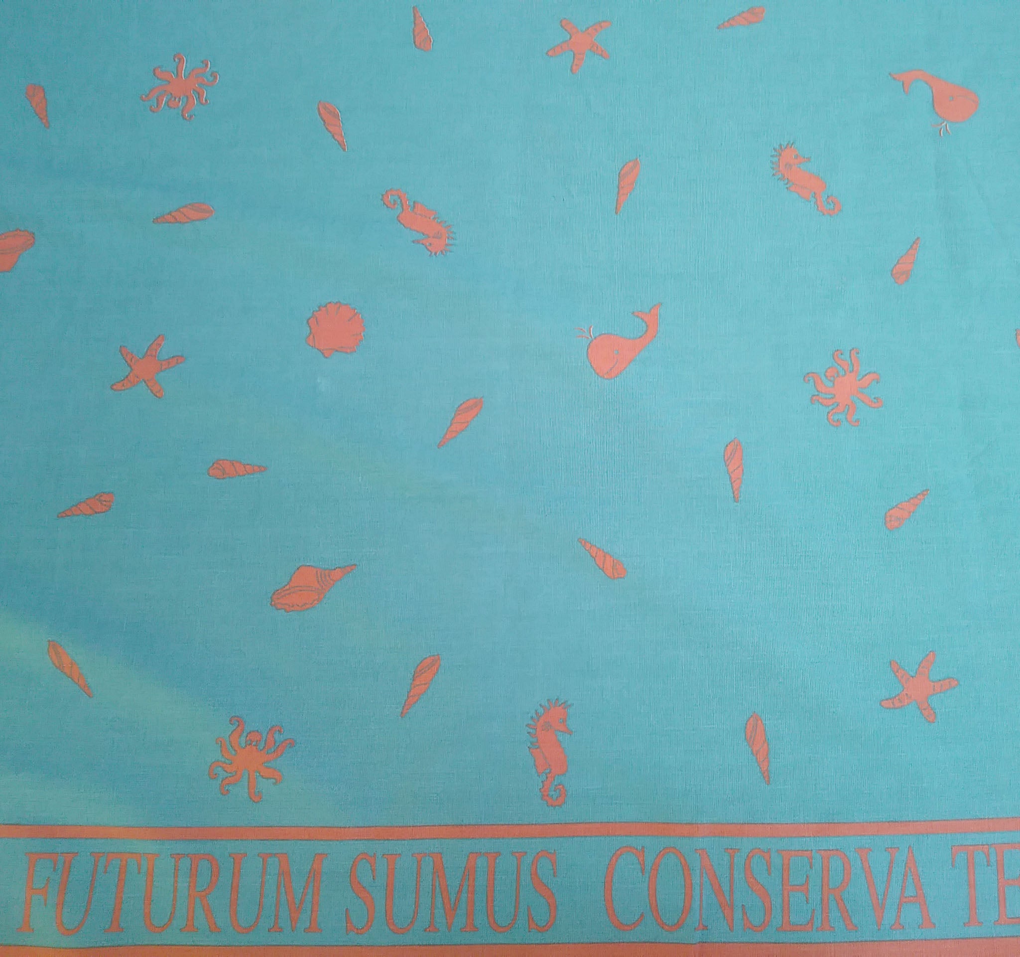 Save The Earth Dusky Pink/Teal Fabric - Cotton