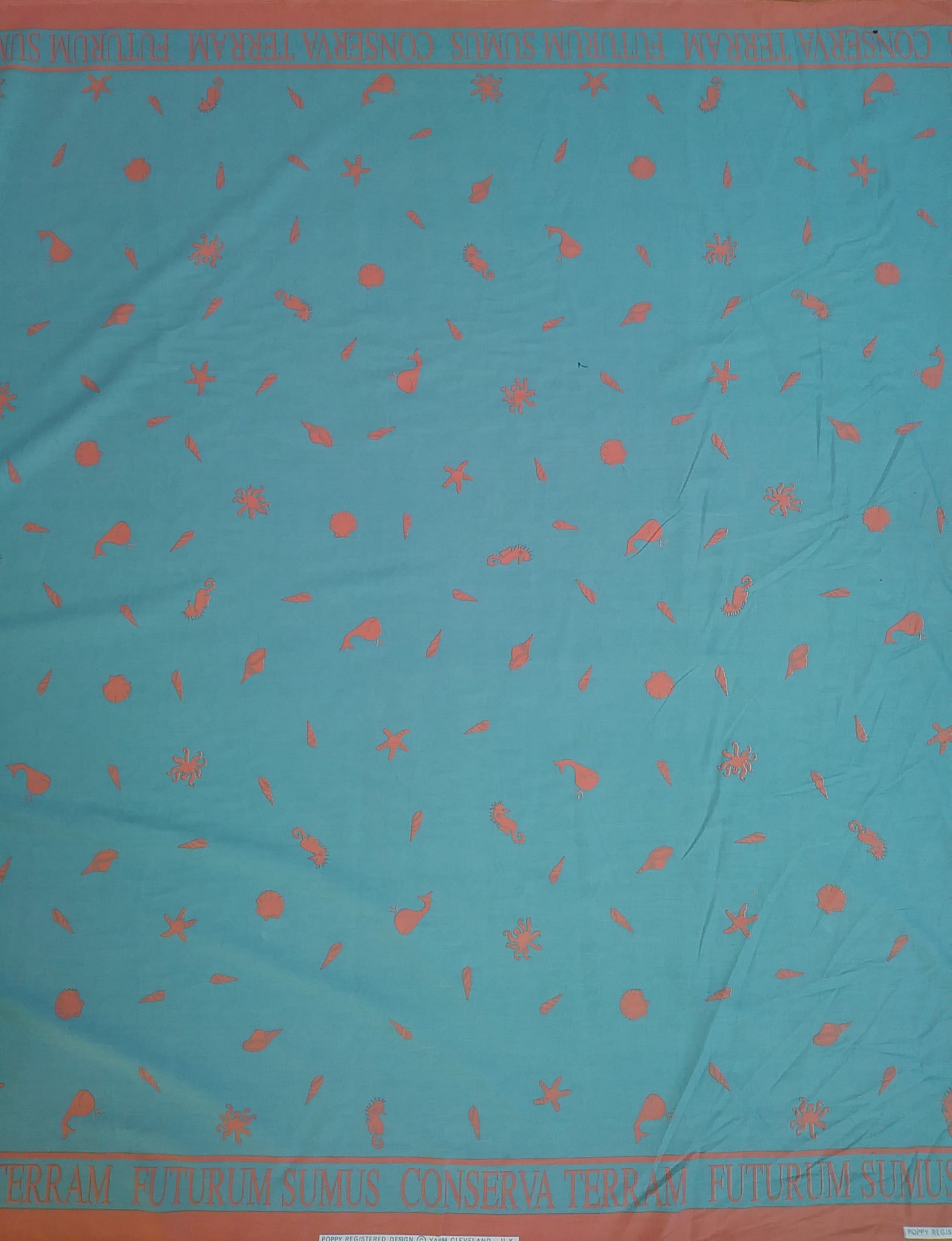 Save The Earth Dusky Pink/Teal Fabric - Cotton