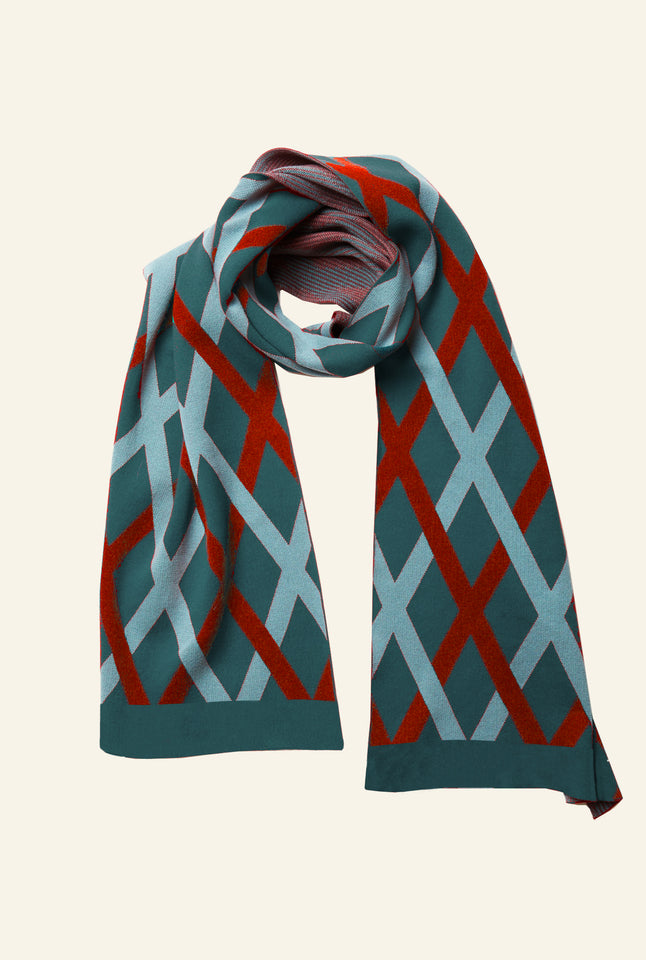 Knitted Scarf - Teal Lattice