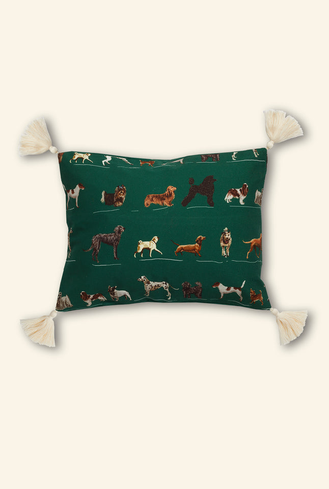 Small Cushion Cover - Green Porcelain Dogs