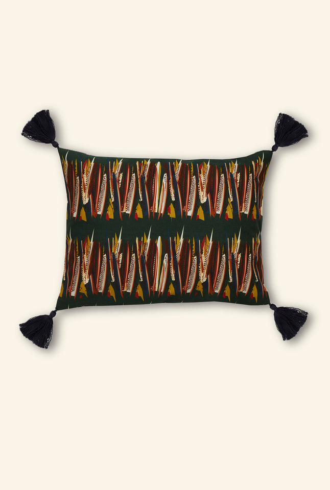 Small Cushion Cover - Green Mid-Century Feather