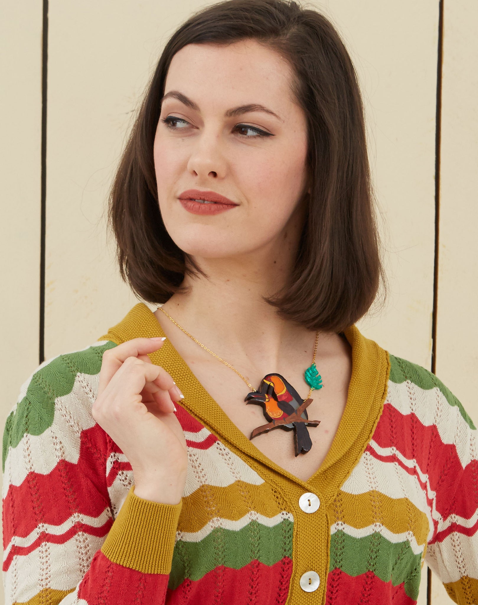 Toucan Laser-cut Acrylic Hand-painted British-made Retro Necklace