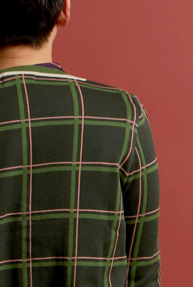 Vera - Green Tuck Shop Jacquard Cardigan - Full Length Sleeve