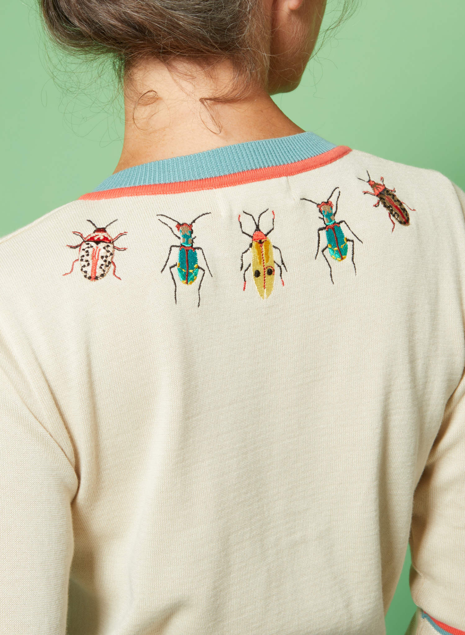 Vera - Small Embroidered Cream Bugs Cardigan | Organic Cotton