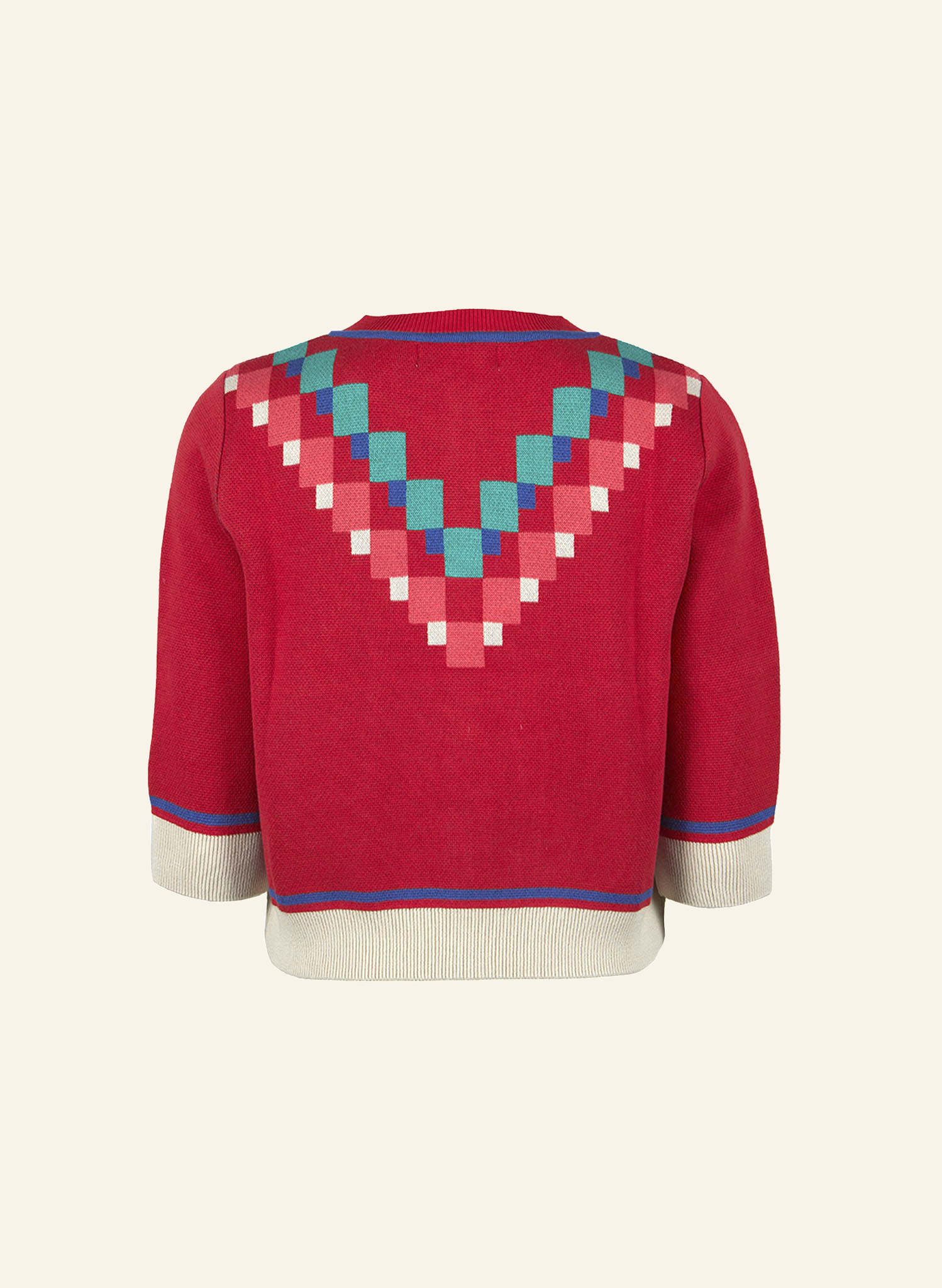 Vera - Red Mexican Terrace Jacquard Cardigan - 3/4 Sleeve