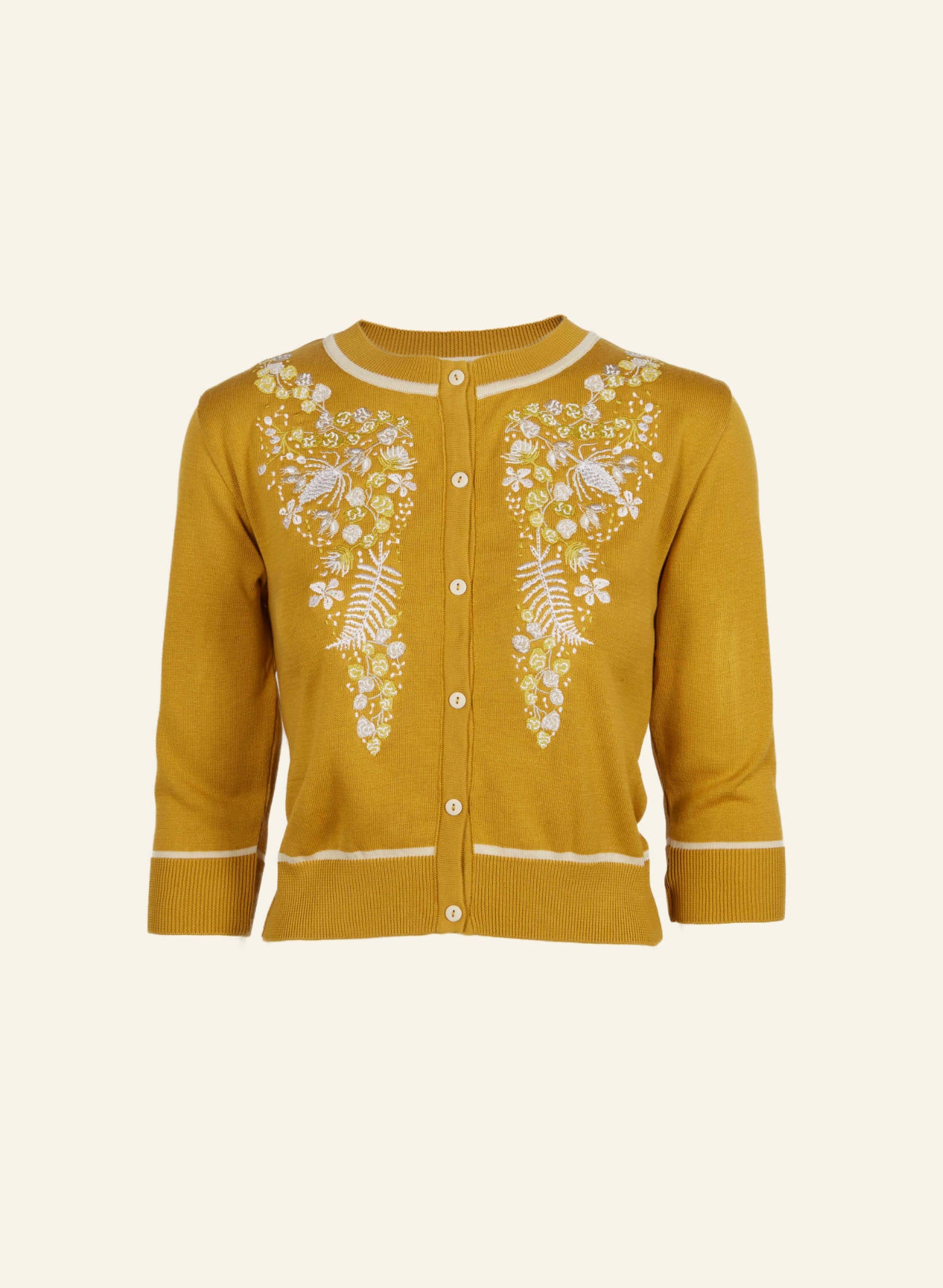 Vera - Mustard White Berries Cardigan