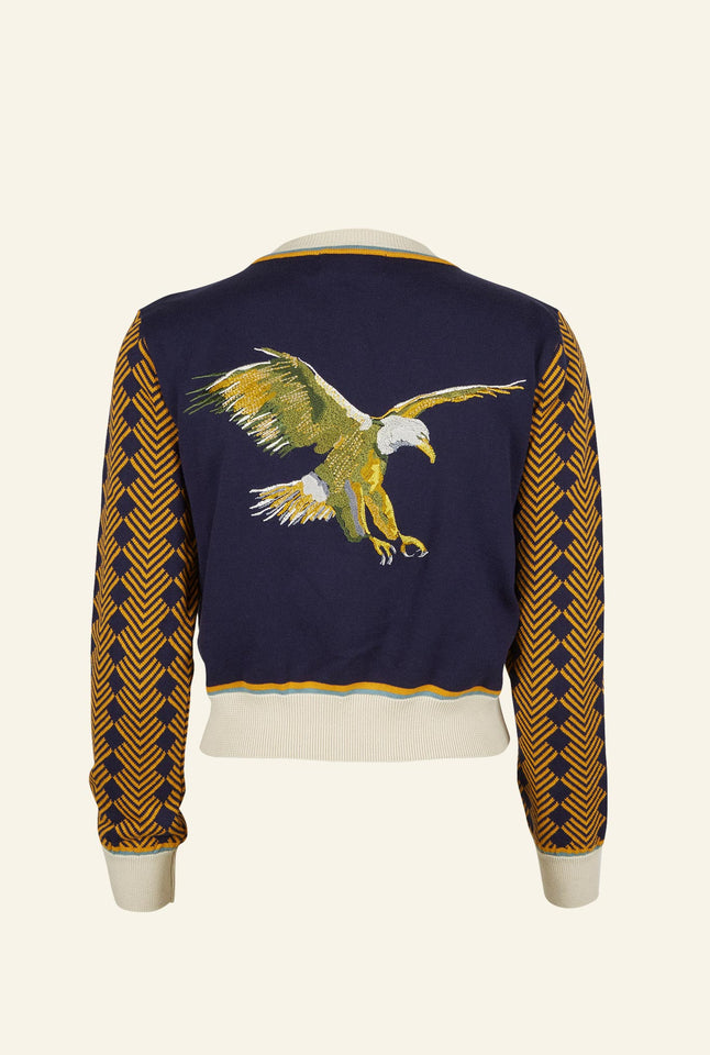 Vera - Navy Embroidered Flying Eagle - Cardigan