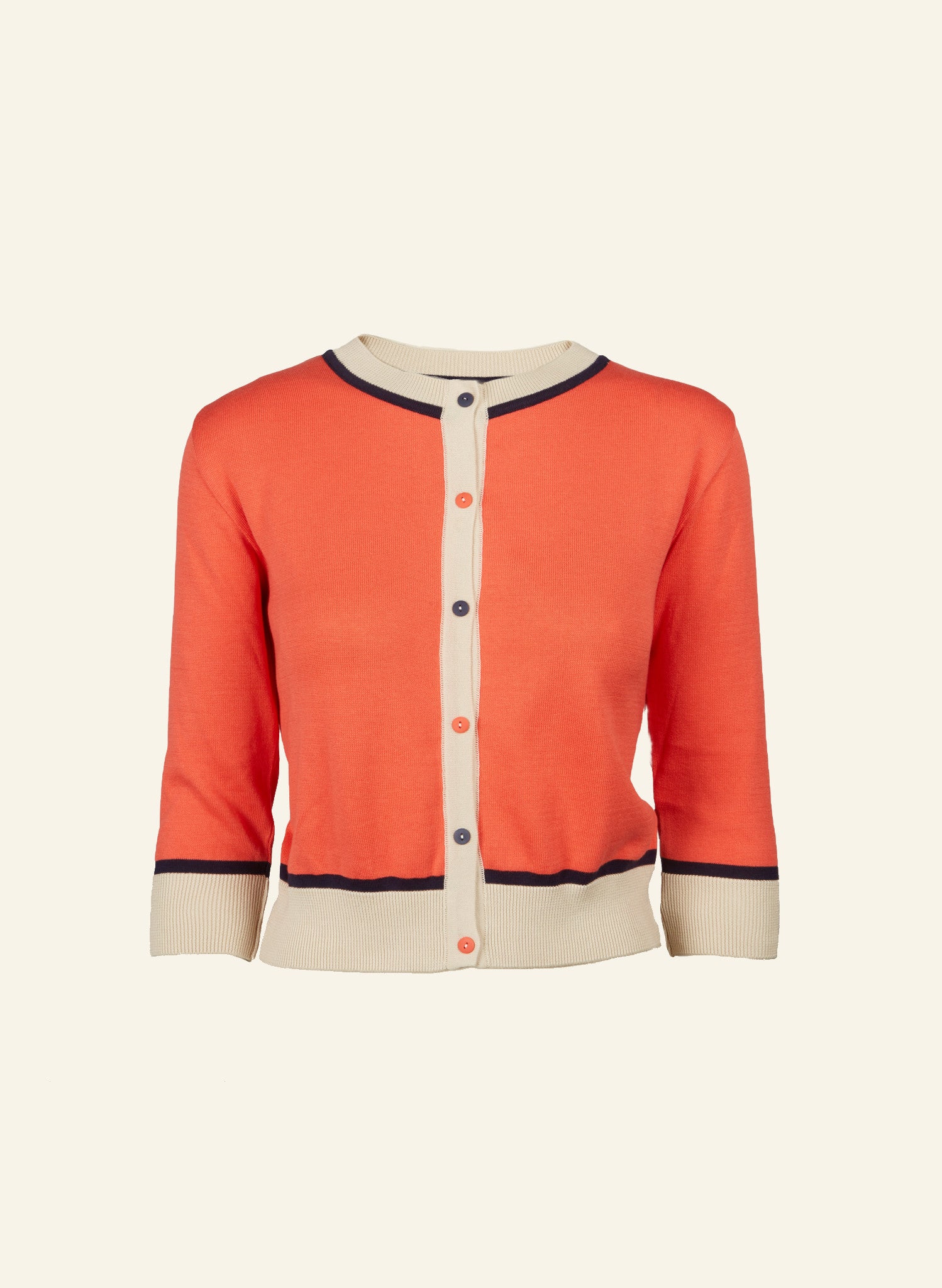 Coral Vintage Style Knit Cardigan Embroidered Peacock Palava