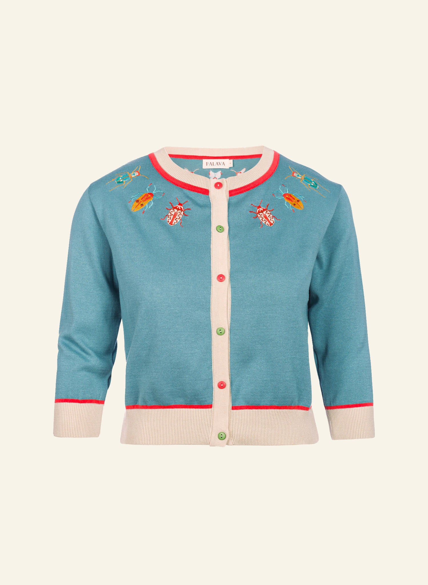 Vera - Teal Bugs Embroidered Cardigan