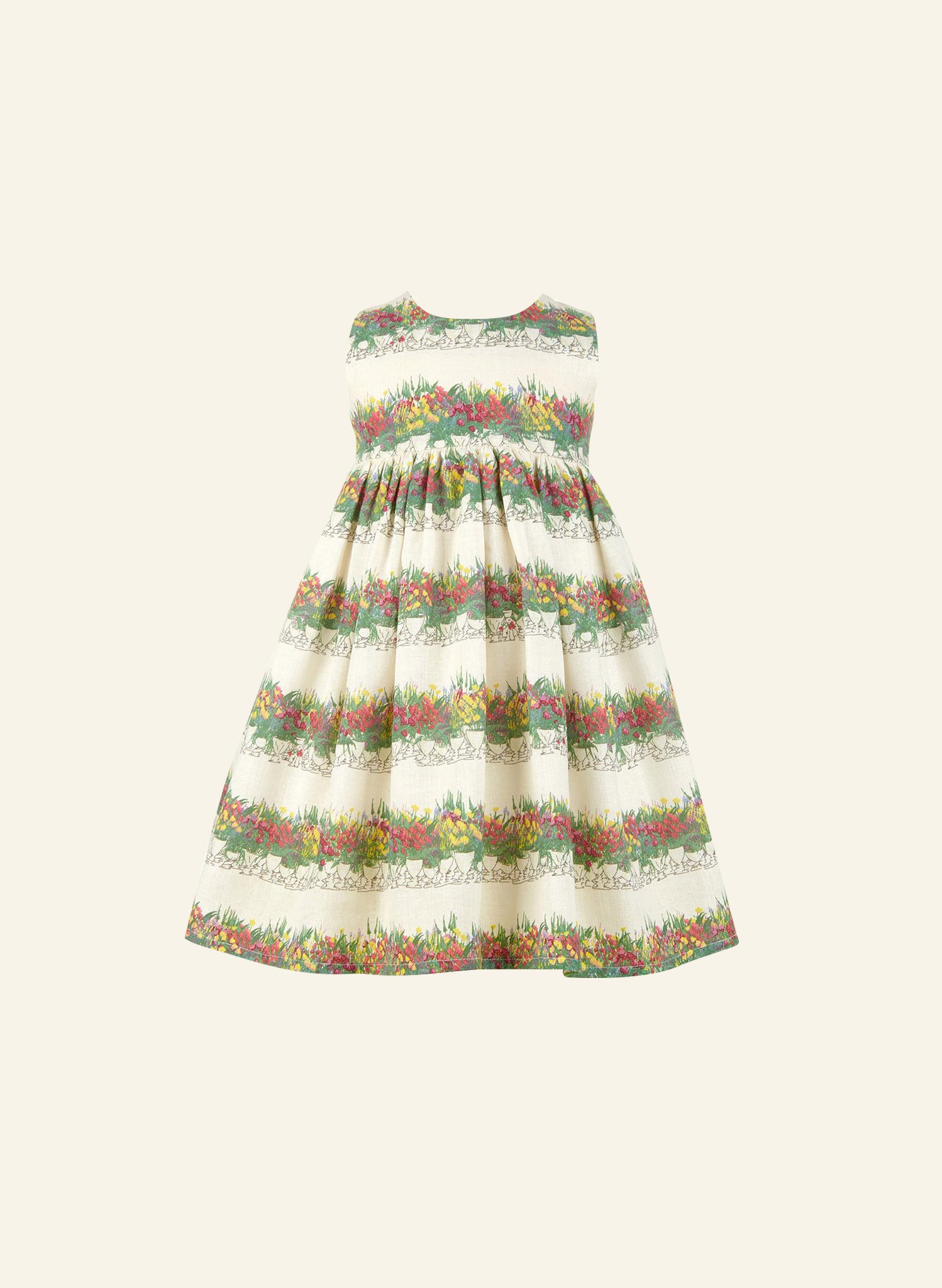 Striped Floral Summer Party Sleeveless Dress for Girls | 100% Linen | Palava