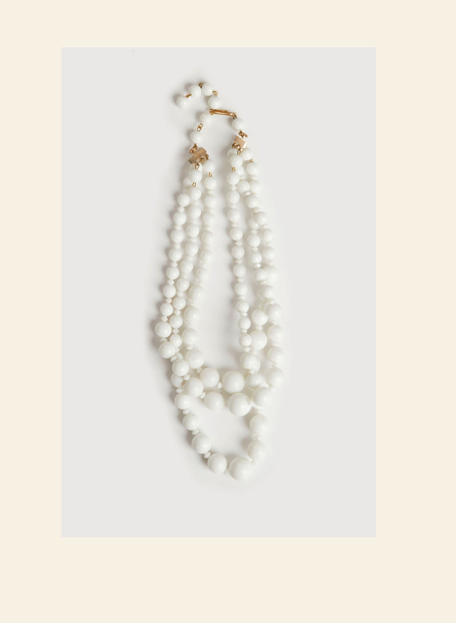 Vintage Palava - White Triple Chain Multi Bead Necklace